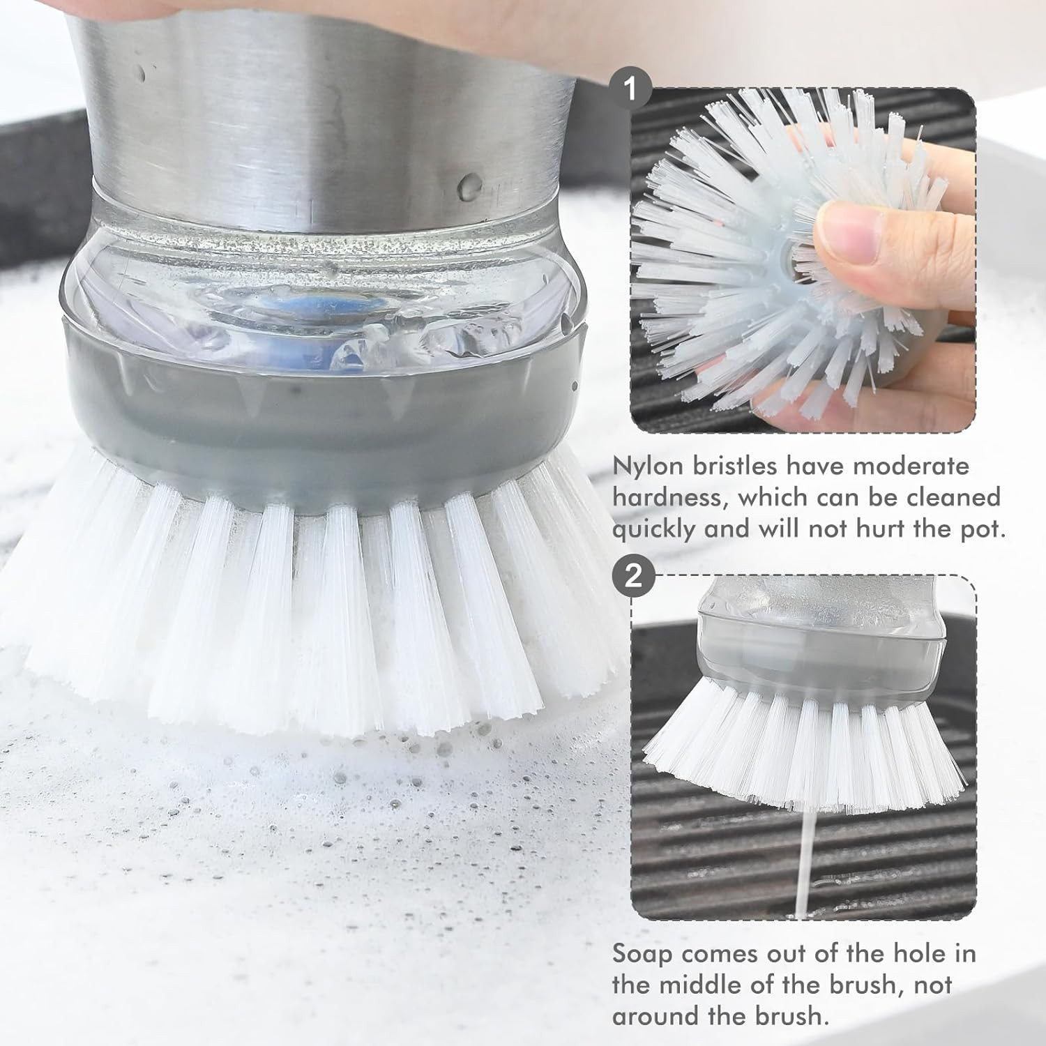 Palm Brush Refills for OXO Steel Soap Dispensing Dish Brush – 4 Pack Cleaning Re