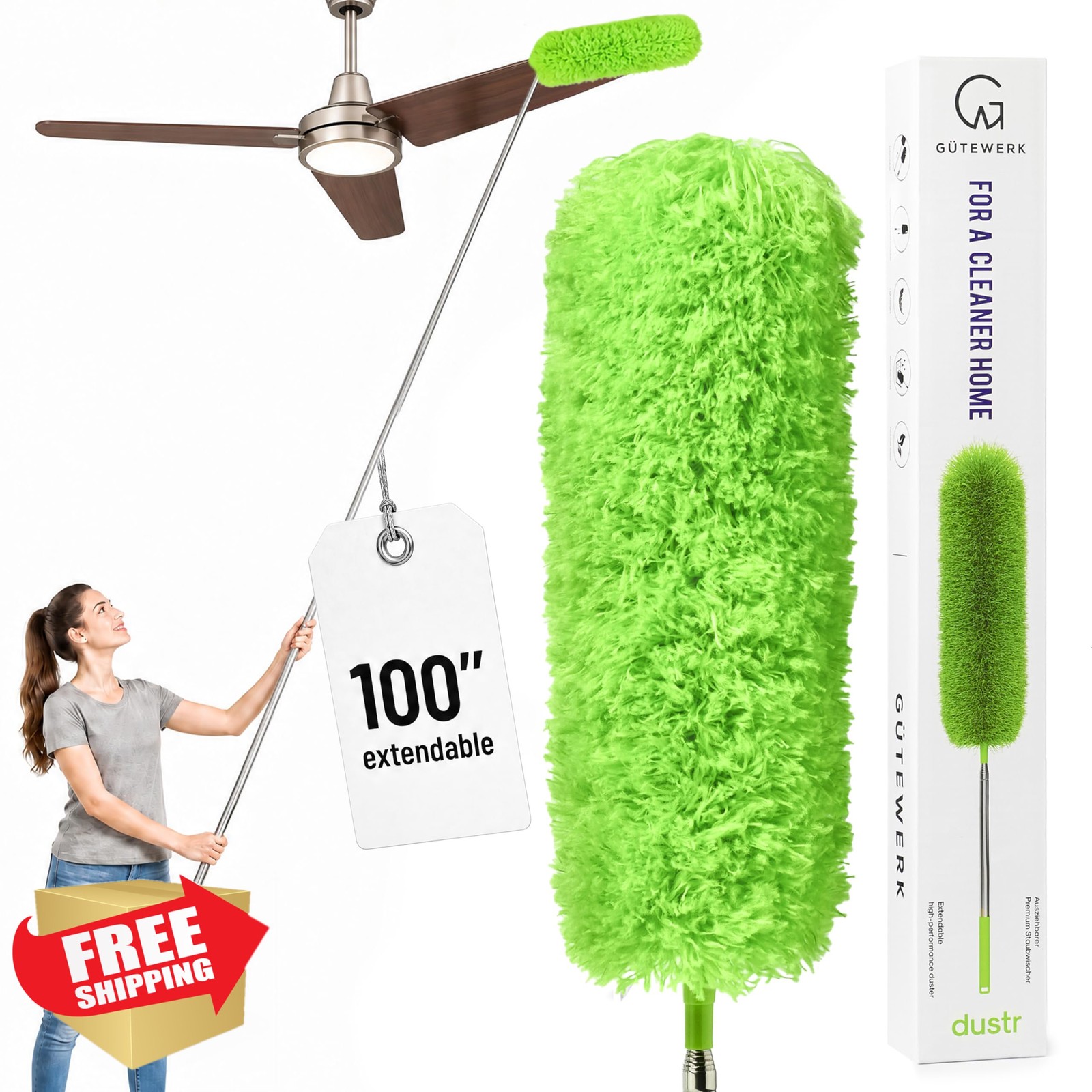 GÜTEWERK Microfiber Duster Green 100 Inch