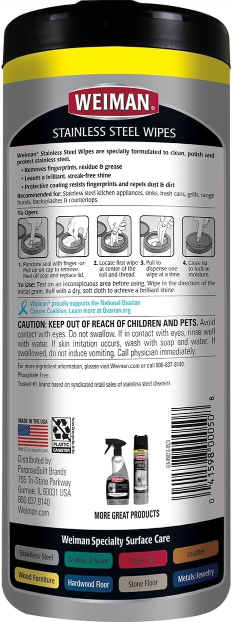 Weiman Products Stainless Steel Wipes 30 Count (Pack of 1)