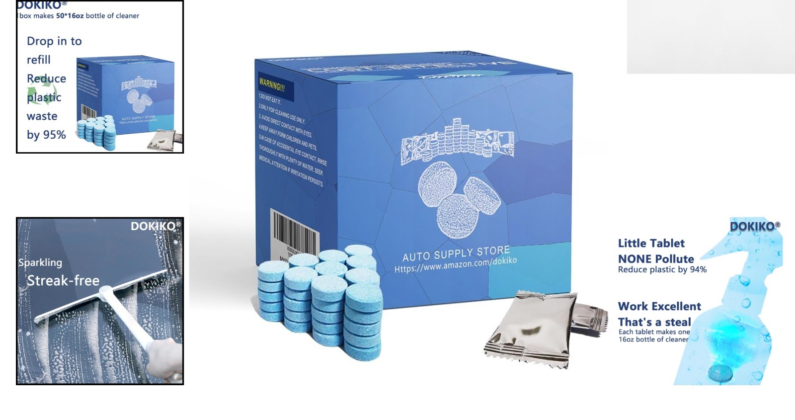 Versatile 100 PCS Glass Cleaner Tablets for Windows & Windshields – Non-Toxic