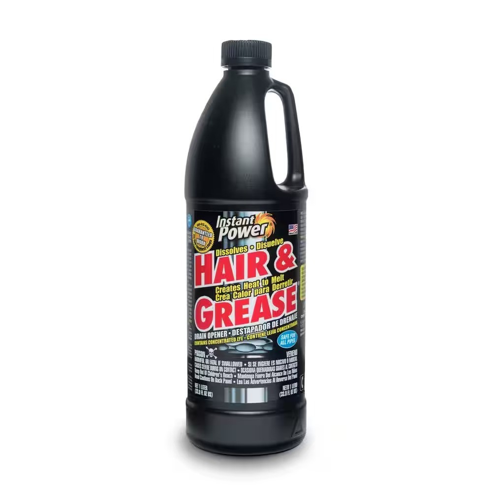 Instant Power 33.8 oz. non-acid formula dissolves Hair and Grease Drain Cleaner
