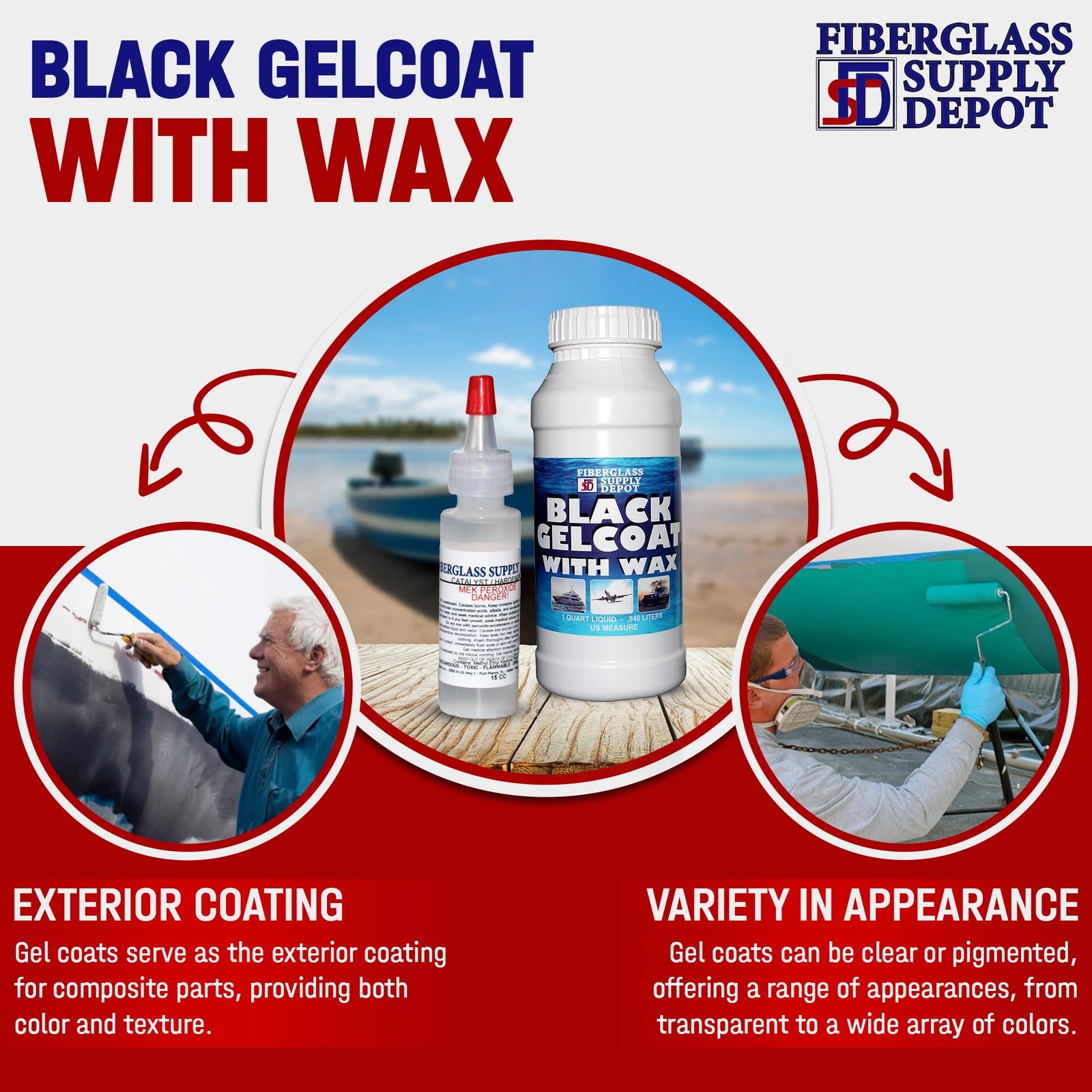 Black Gelcoat with Wax Quart with 15cc Hardener (MEKP)