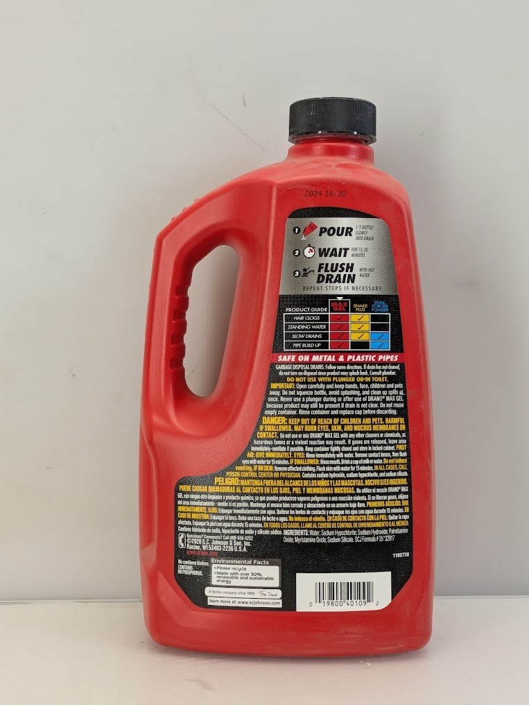 Drano Max Gel Clog Remover Unclogs Drains & Removes Hair, Soap Scum 80oz/2.3L