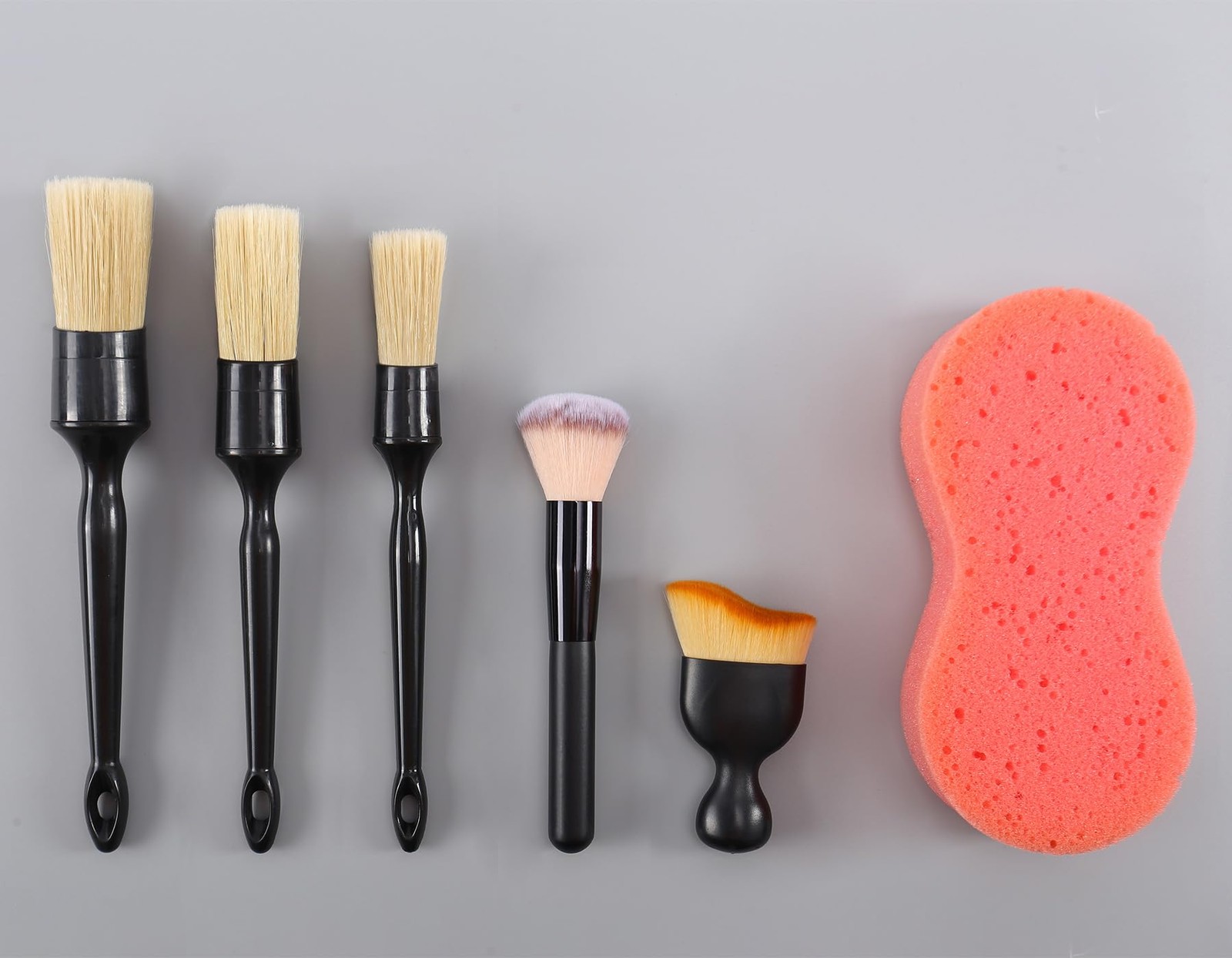 6PCS Car Detailing Brush Set – Soft Boar Hair Cleaning Tools for Vehicles