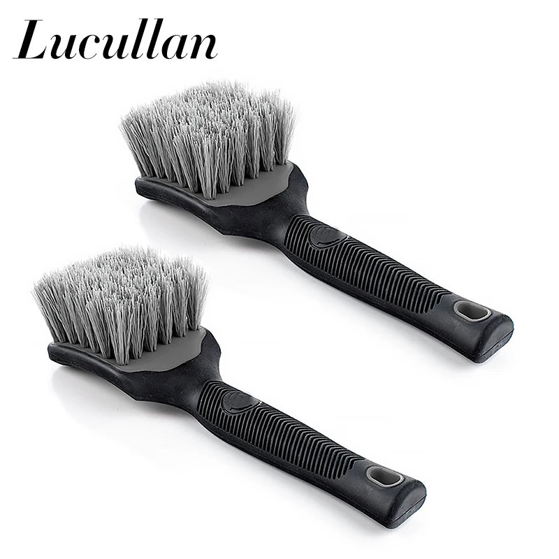 Lucullan Car Wheel Tire Detailing Brush Rubber Handle Scratch-Free Medium Stiff