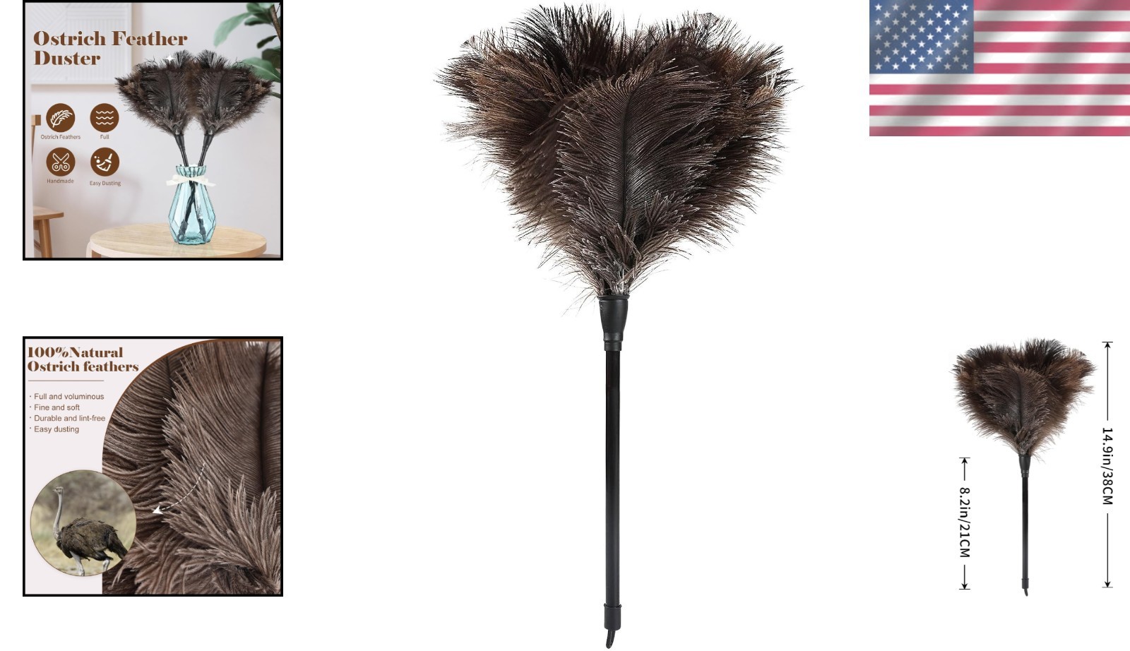 Fluffy Mini Ostrich Feather Duster 14.9-Inch – Perfect for Delicate Surfaces
