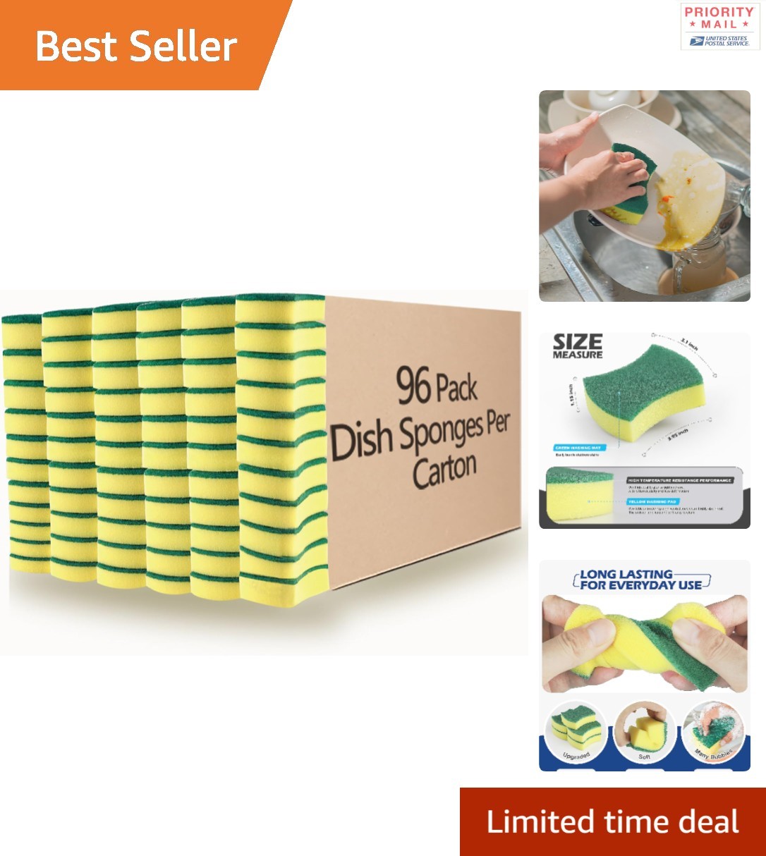 Kitchen Cleaning Sponges 96 Pack Non-Scratch Eco Microfiber Soft Yellow Color