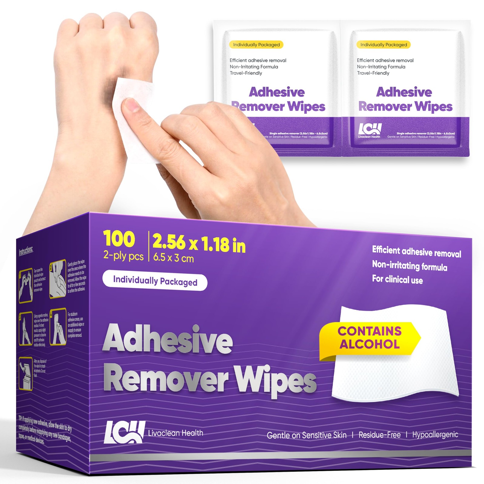 100 CT Adhesive Remover Wipes – Sting-Free & Gentle – Skin Adhesive Remover