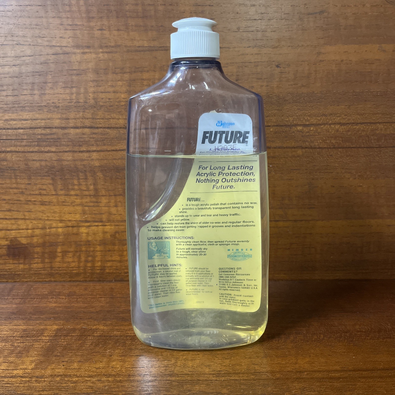 Vintage Future No Wax Floor Cleaner SC Johnson Wax 16 ounce 85% Full 1990s 1993