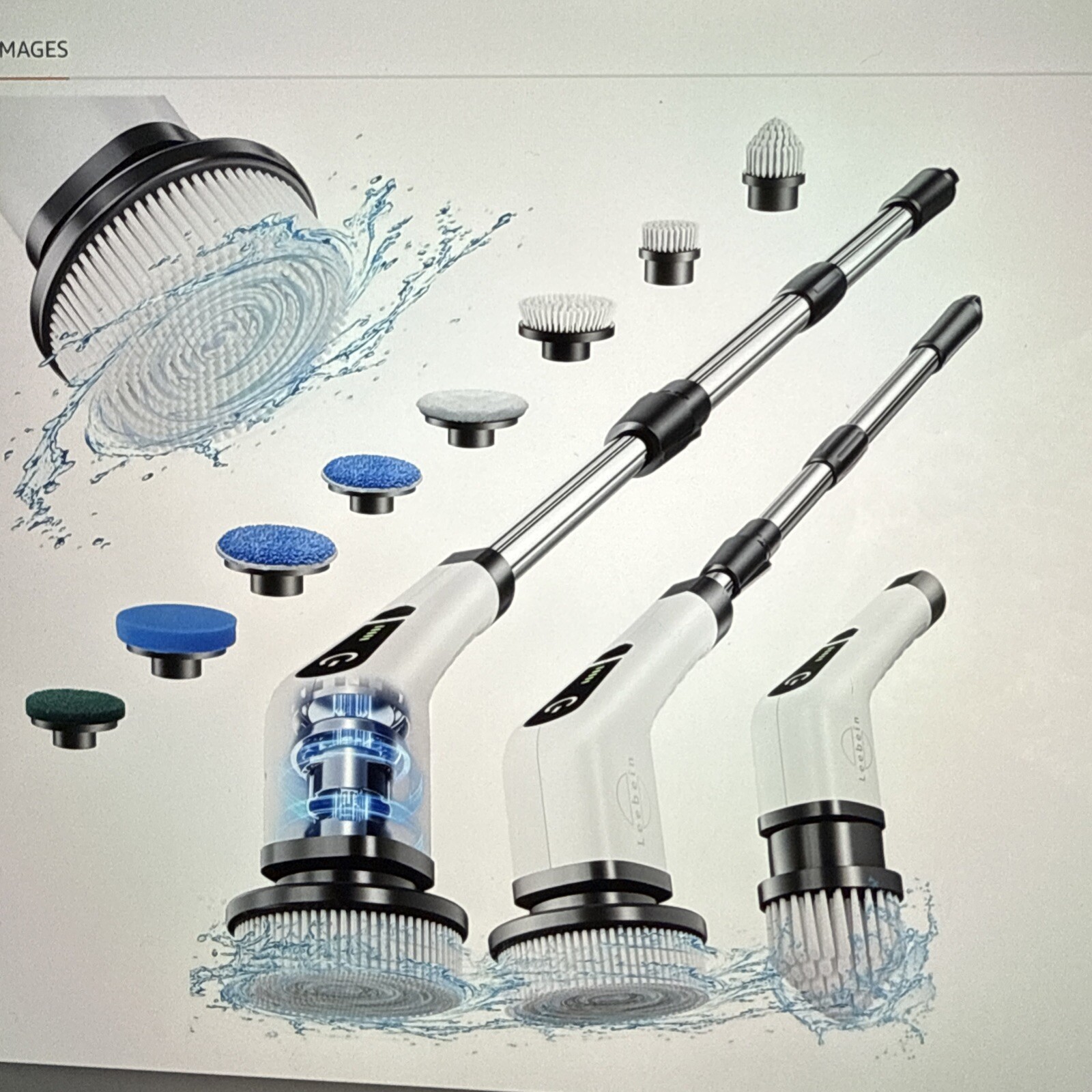 Leebein Electric Spin Scrubber, Cordless Cleaning with 8 Replaceable Brushes NEW