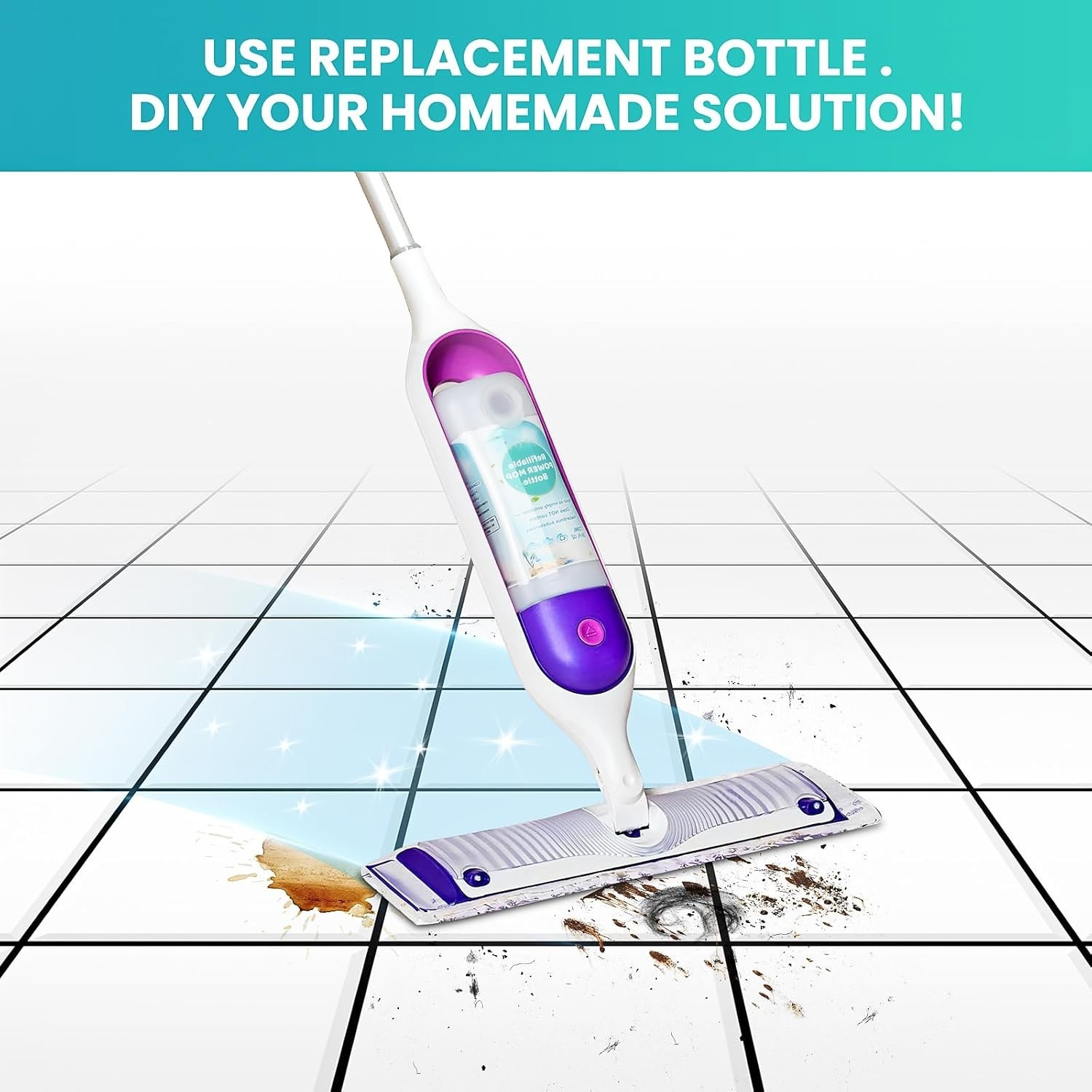 Refillable Bottle for Swiffer Power Mop, 720ML / 24 FL.OZ Reusable Solution C…