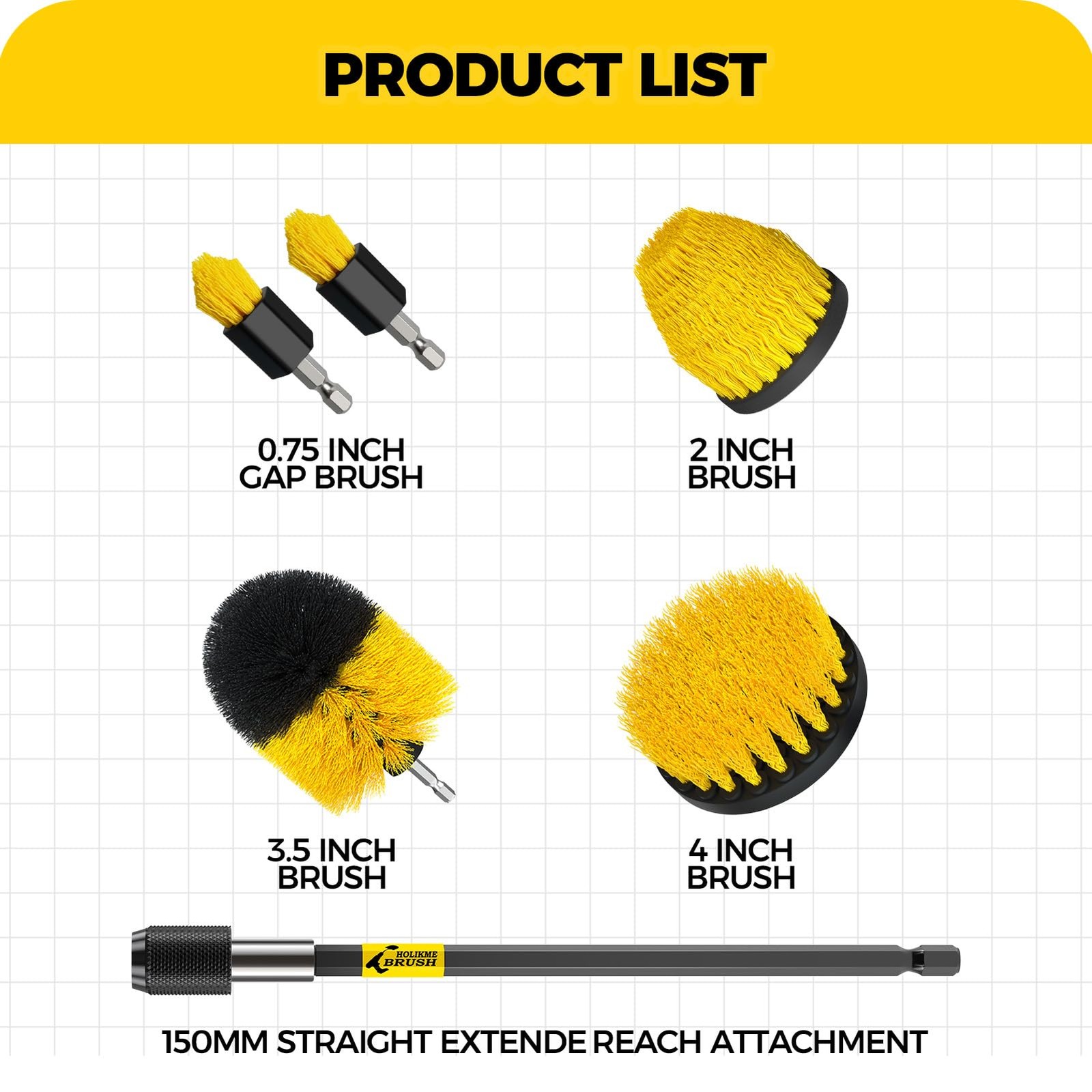 Holikme 6Pack Drill Brush ，Extended Long Attachment Set All Purpose for Crevi…