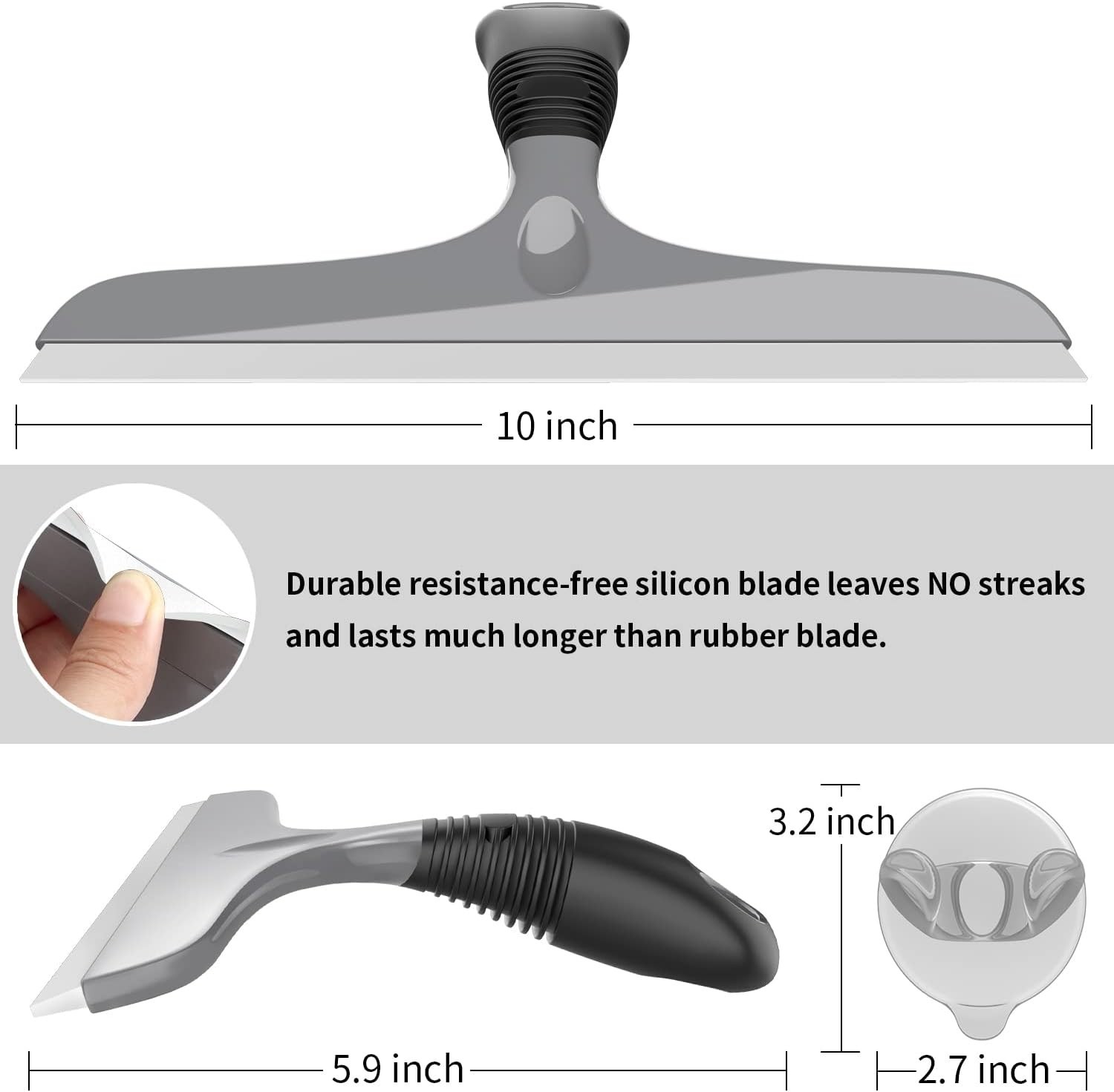 Multi-Purpose Silicone Squeegee with Suction Hook – Modern Gray & Black Design