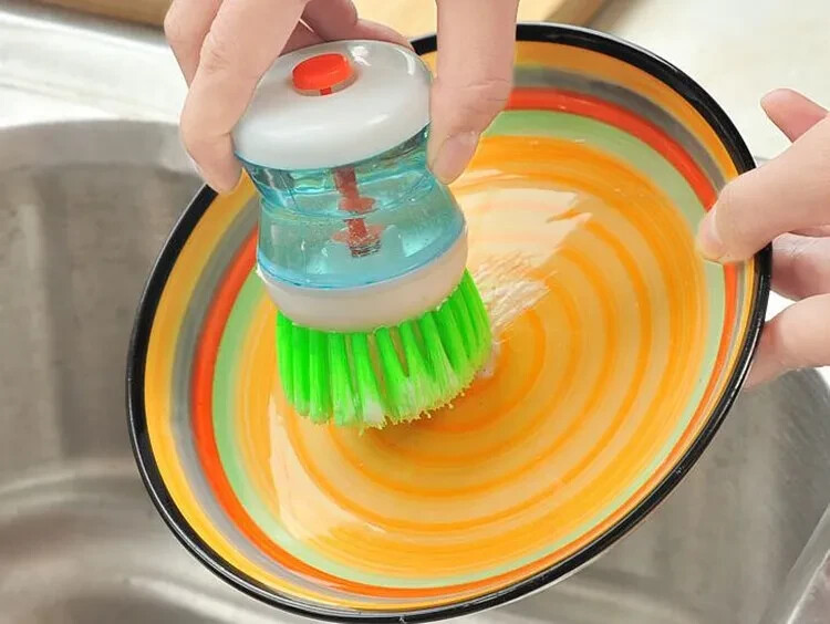 Kitchen Wash Pot Dish Brush Clean Utensils with Dish washing liquid Dispenser