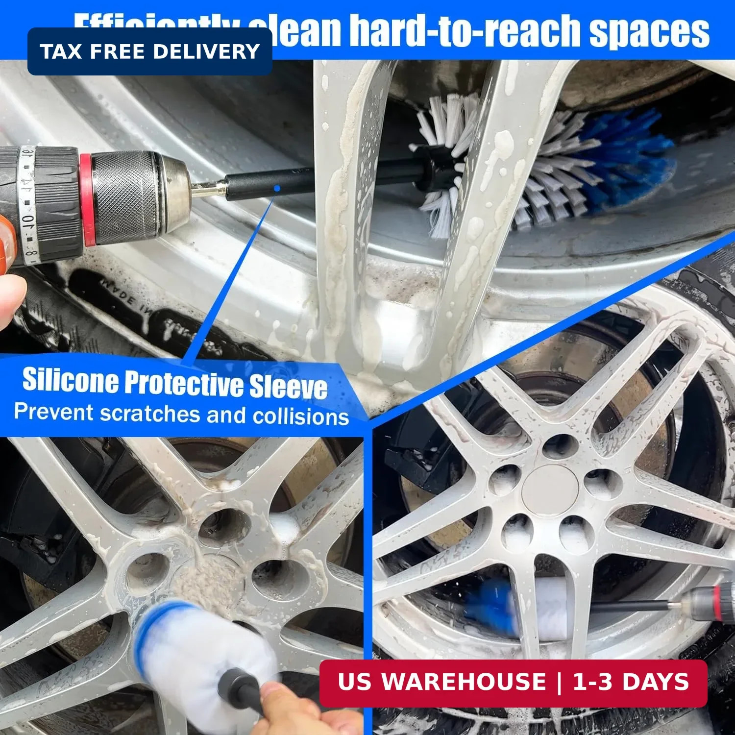Car Wheel Brush Kit, Soft Drill Wheel Cleaner Brush, Tire Brush, Detailing Brush