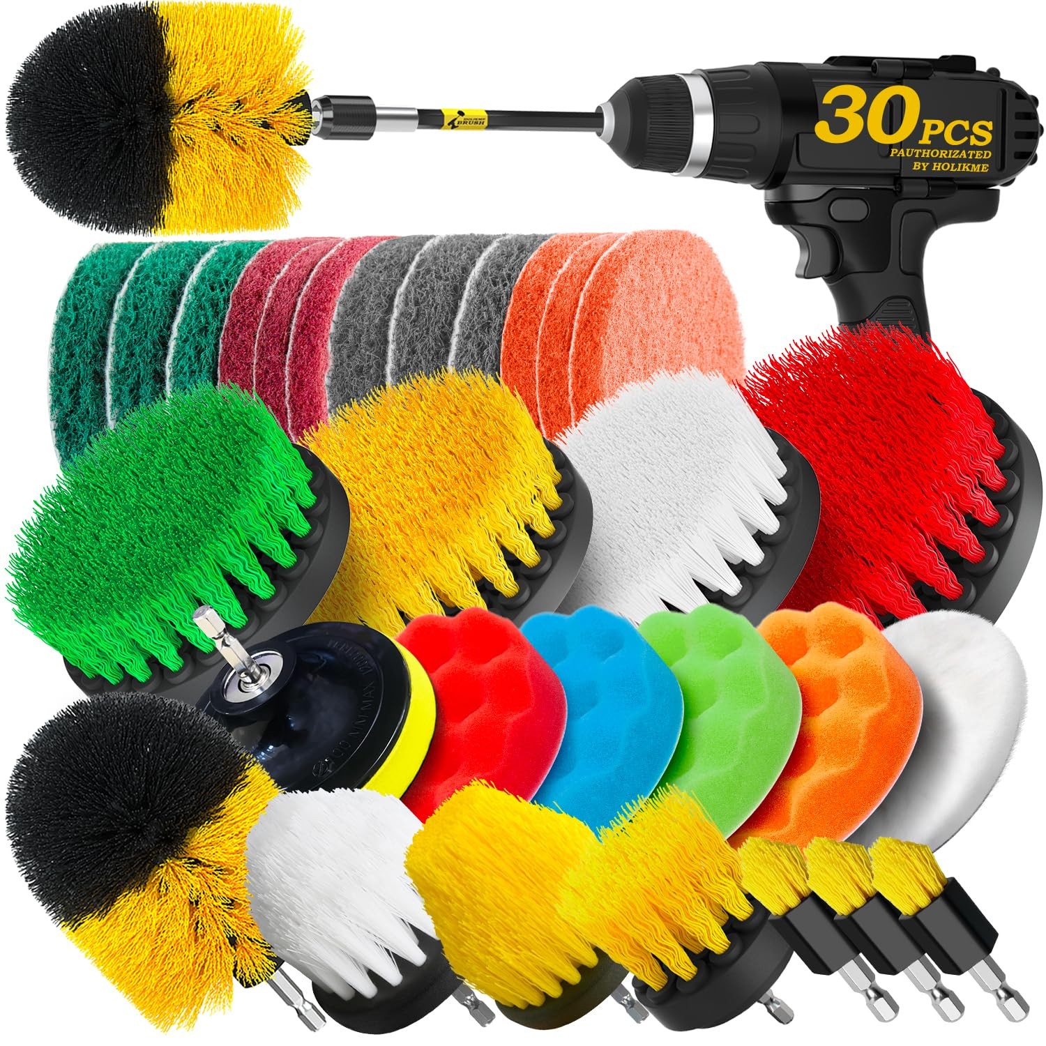 30 Piece Drill Brush Attachment Set Nylon Sponge Wool Cleaning Kit