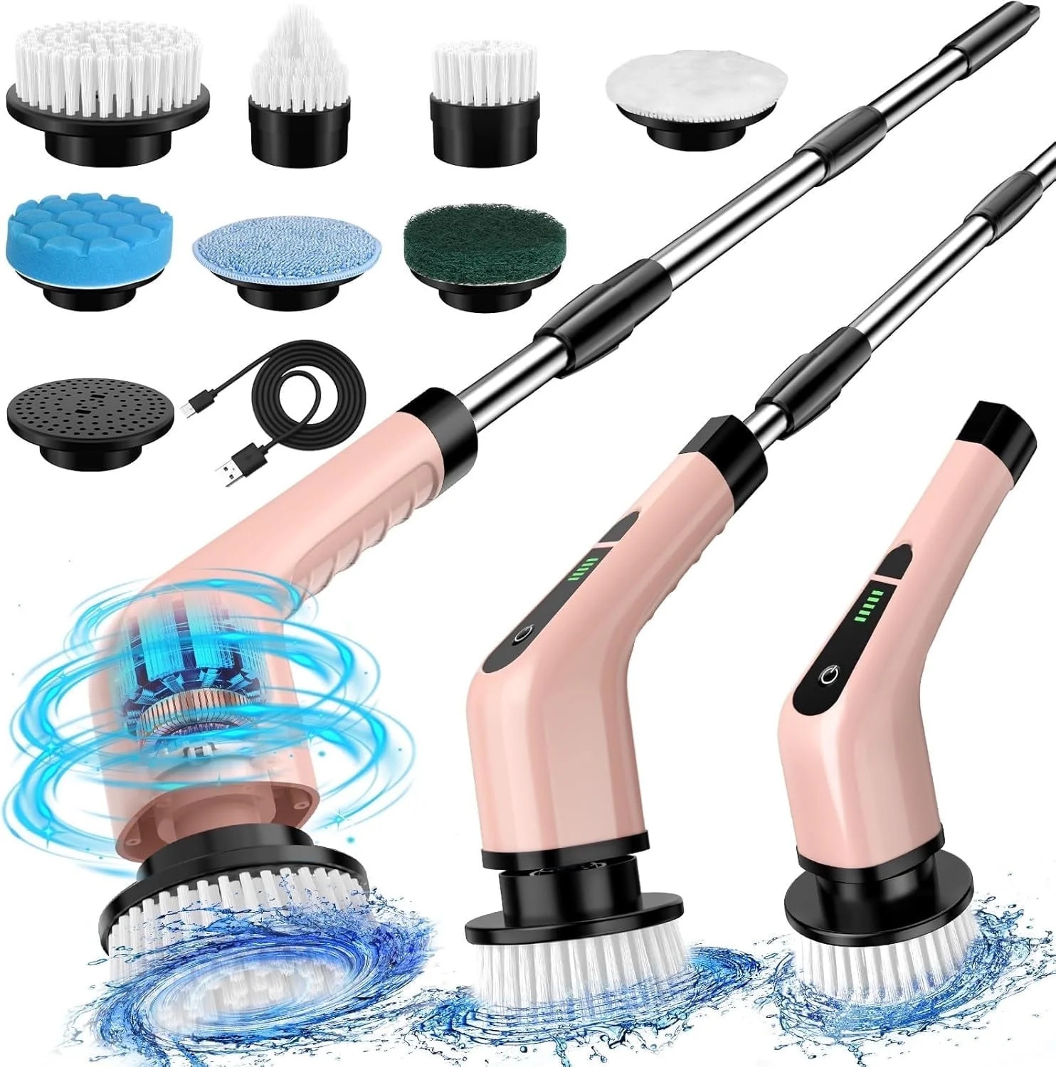 Electric Spin Scrubber, Bathroom Cleaning Brush, Pink Power Shower Scrubber with