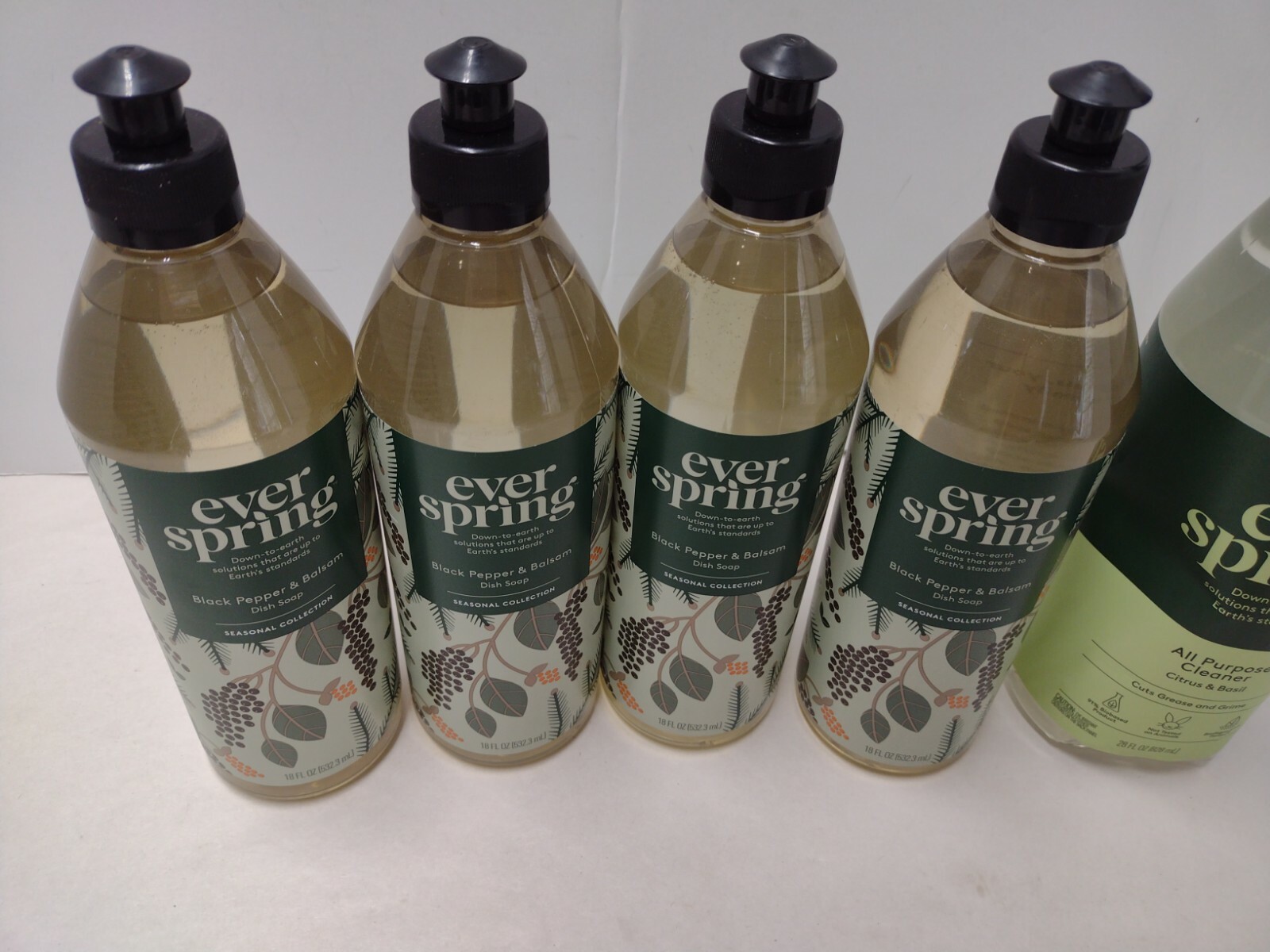 Lot of 4 Everspring Black Pepper & Balsam Liquid Dish Soap + Bonus