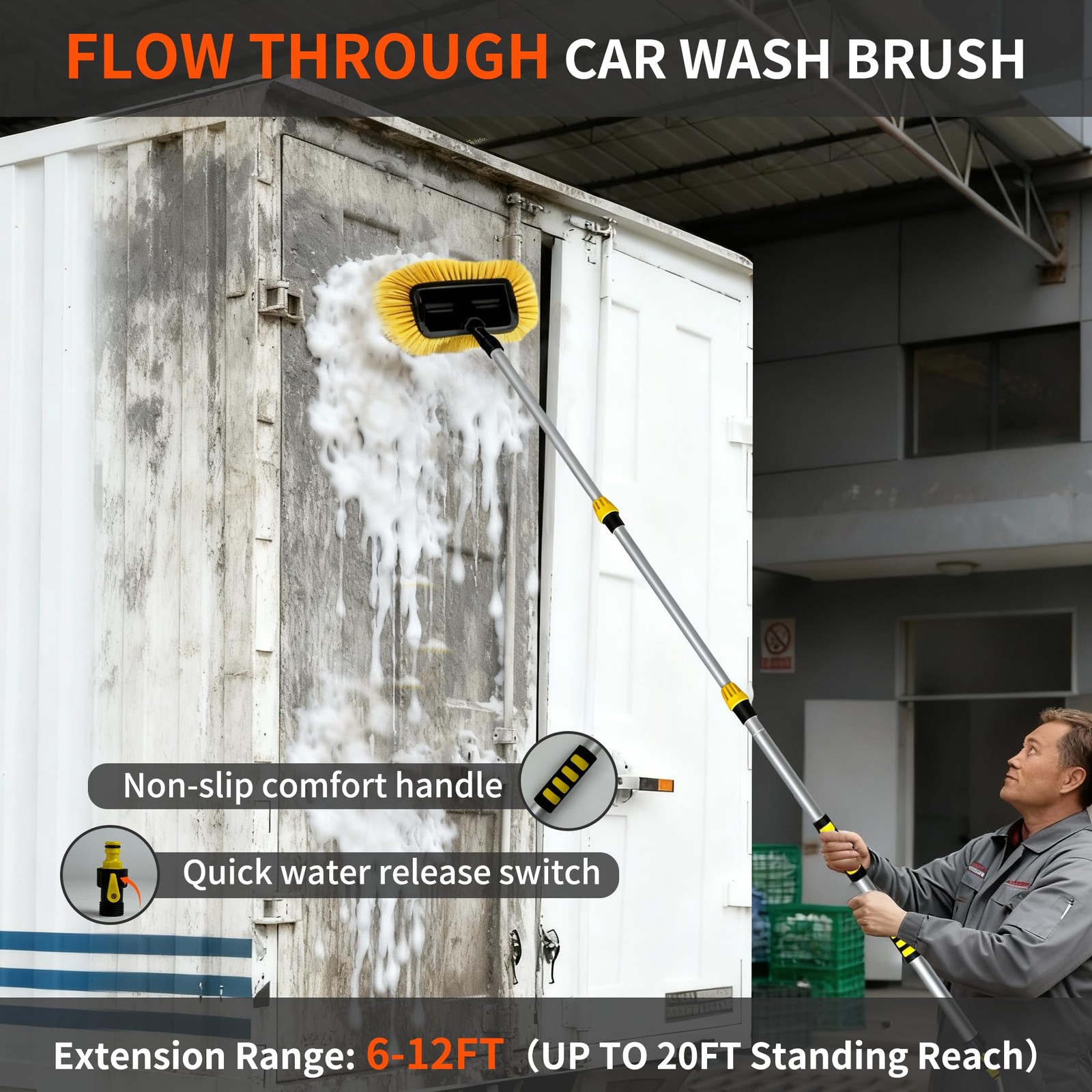 Car Wash Brush with Long Handle, 20FT Reach Telescopic Flow-Thru Car Washing …
