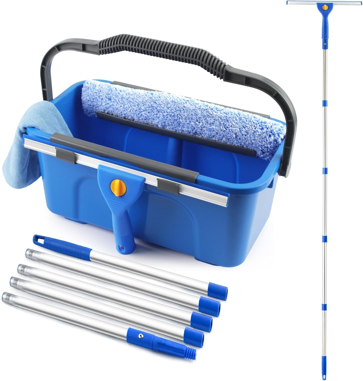 Professional Window Cleaning Kit with Bucket 3 Gallon, 76″ Long Handle Window…