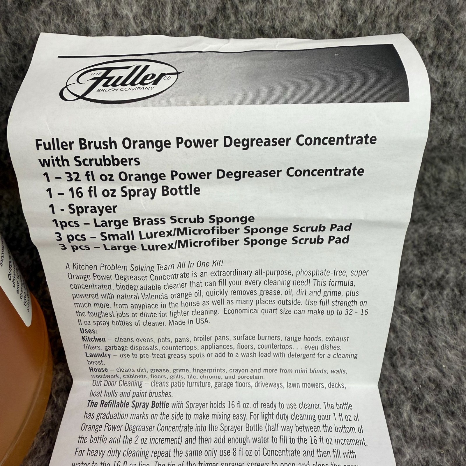 ✅Fuller Brush Orange Power Degreaser Concentrate Cleaning Kit W/Scrub Pads