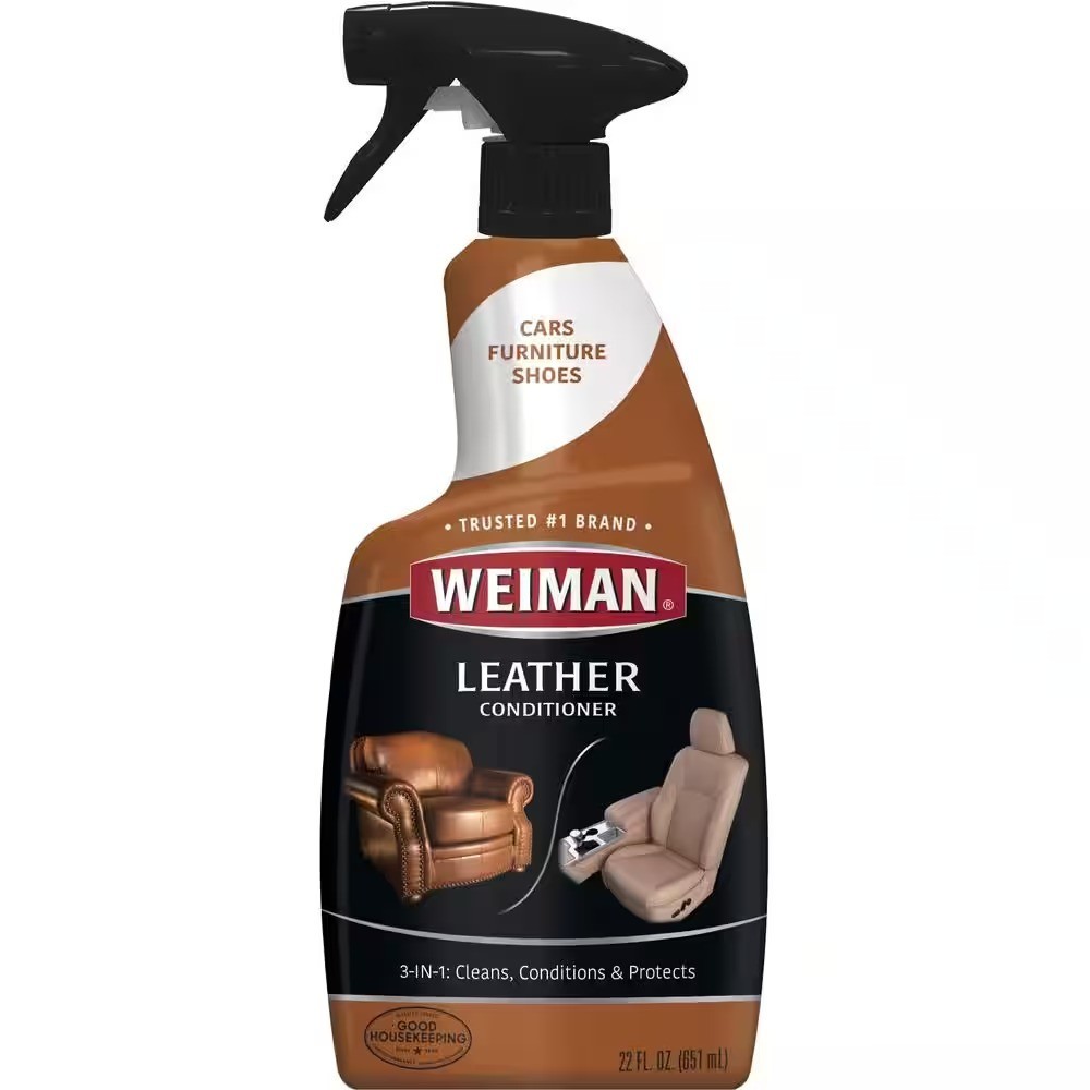 Weiman 3-In-1 Leather Cleaner & Conditioner for Furniture, Car Seats (22 oz)