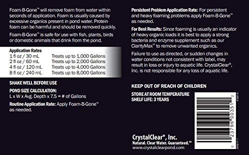 Pond Foam Remover – 1 Gallon, Treats Up to 128,000 Gallons, Crystal Clear Water
