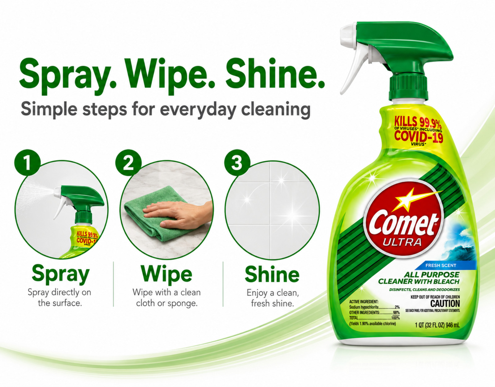 Comet Ultra All Purpose Cleaner with Bleach 32oz Spray Multi Surface 6 Pack