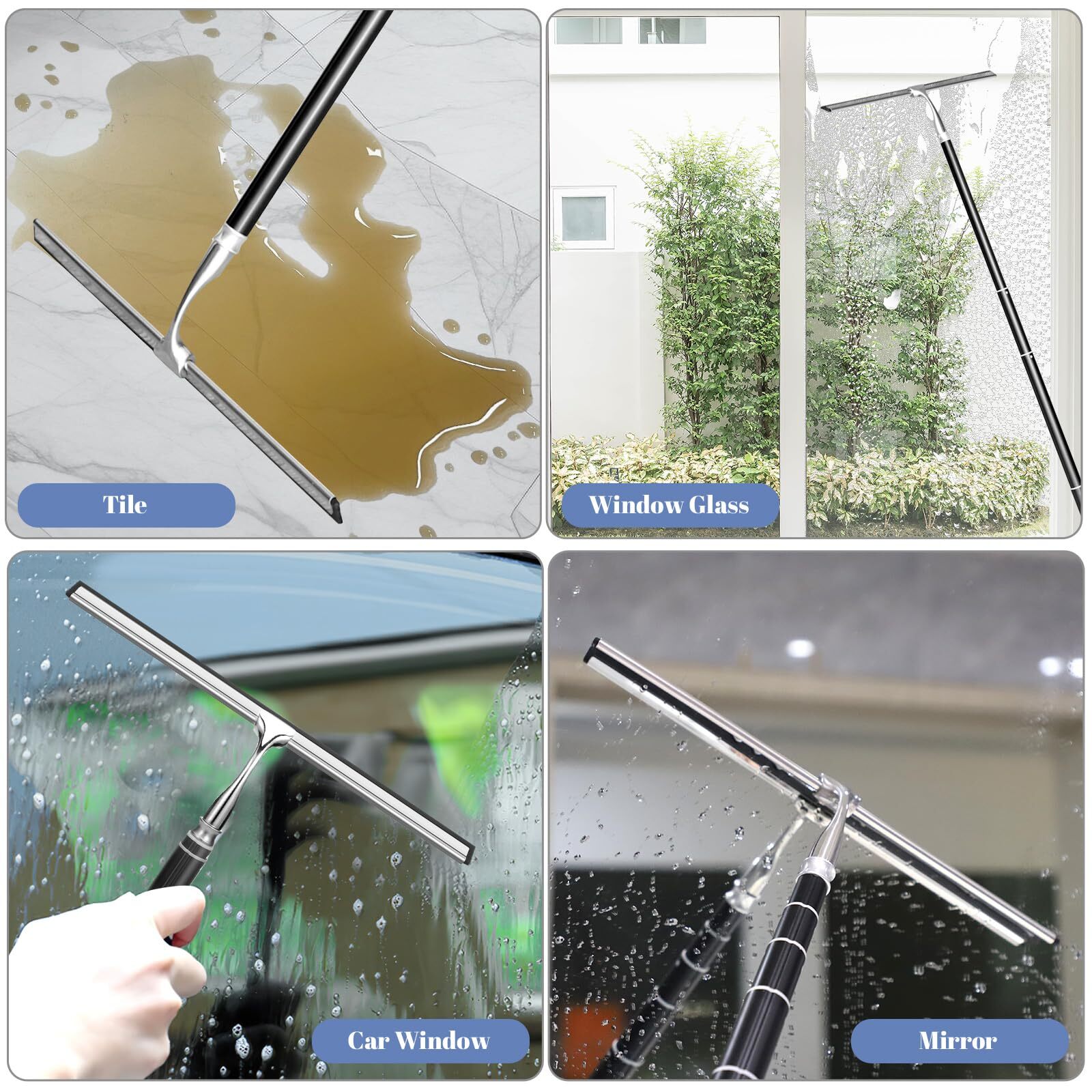 Extendable Shower Squeegee with Long Handle for Shower Glass Floor Tile Wall Car