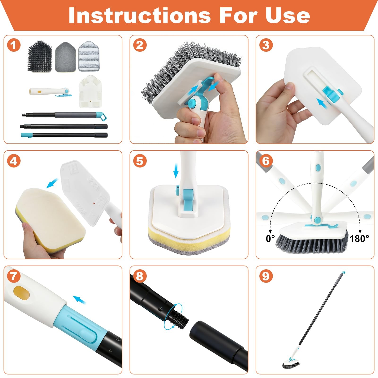 Long Handled Scrub Brush for Shower,3-in-1 Cleaning Brushes with 3 Different …