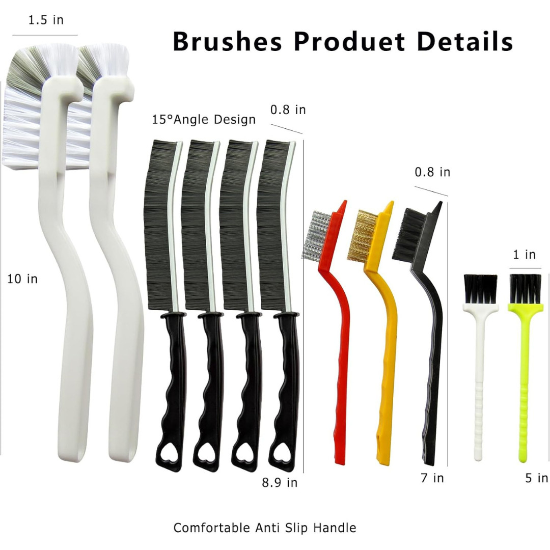 11Pcs Crevice Cleaning Brush Set Long Handle Gap Cleaner Bathroom Kitchen