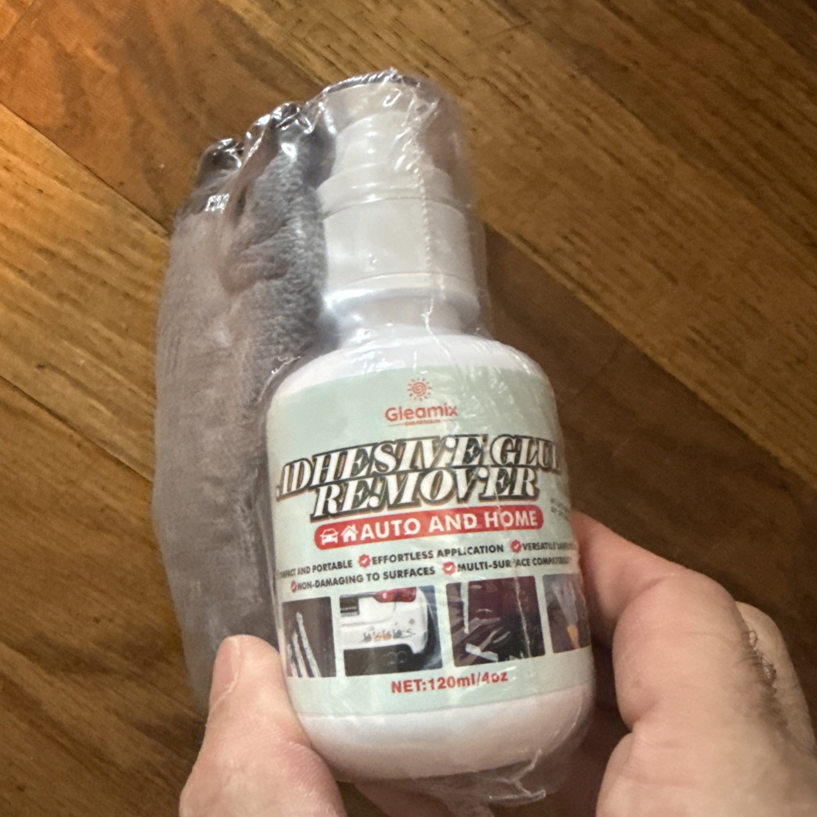 Gleamix Adhesive Remover~4.0 fl oz Sticker Remover Spray w/ Scraper & Towel~NIP