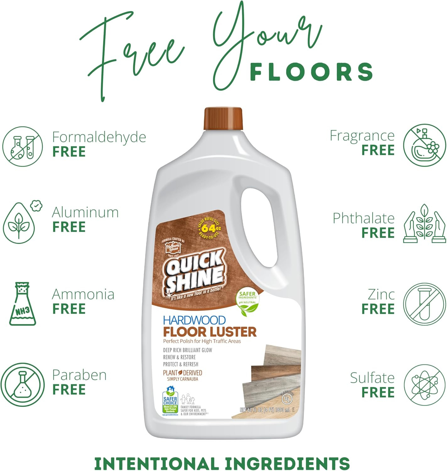 Hardwood Floor Luster 64Oz | Plant-Based Cleaner & Polish W Carnauba | Simply Sq