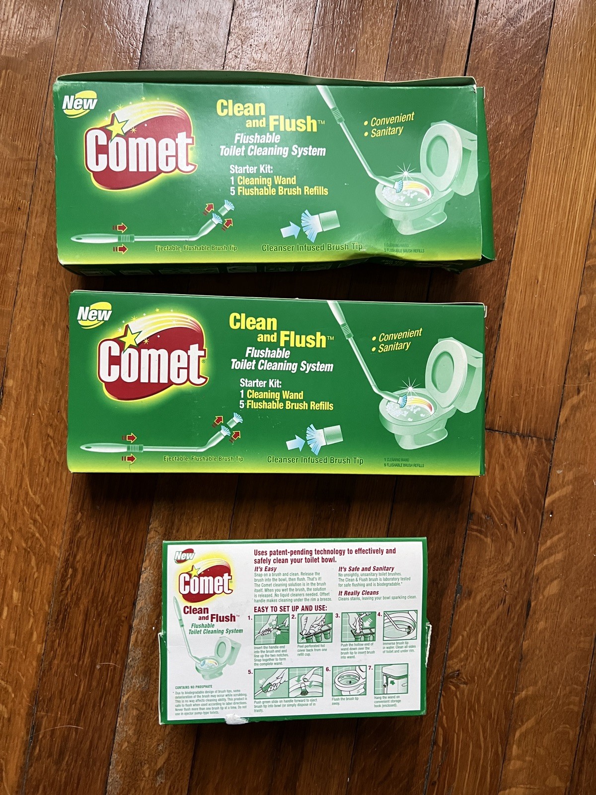 HTF Comet clean and flush Wand (2) + brush refills 3 New Packs Vintage Cleaning