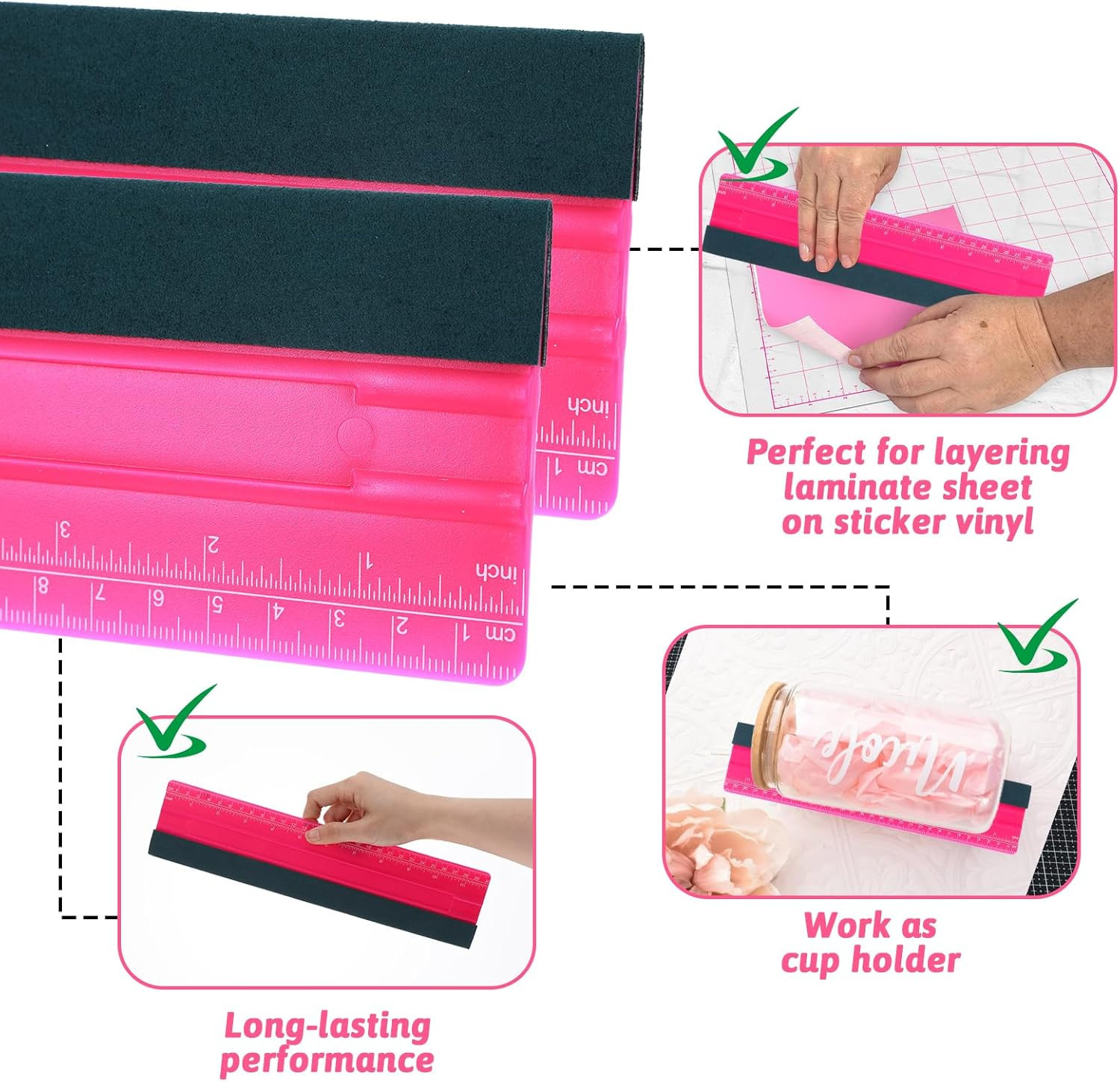 Wallpaper Smoothing Tool, Professional Vinyl Squeegee with Ruler Felt Squeegee f