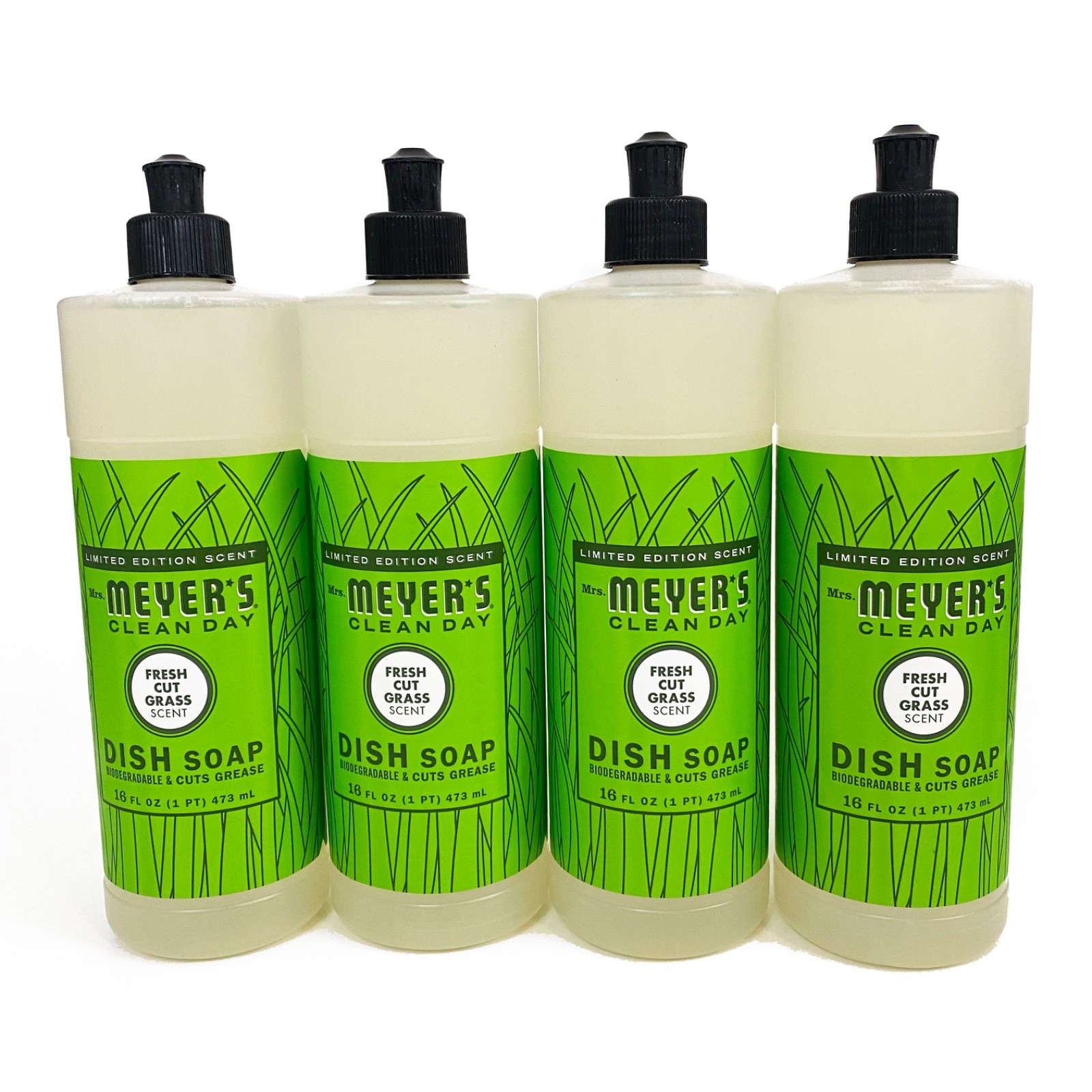 Mrs Meyers Limited Edition – FRESH CUT GRASS Dish Soap – LOT of 4 – 16 oz each