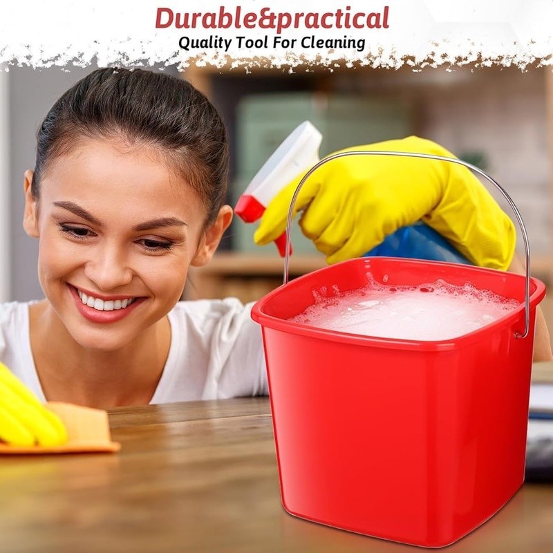Durable Plastic Cleaning Buckets Set of 6 W/ Metal Handle Home Office Use