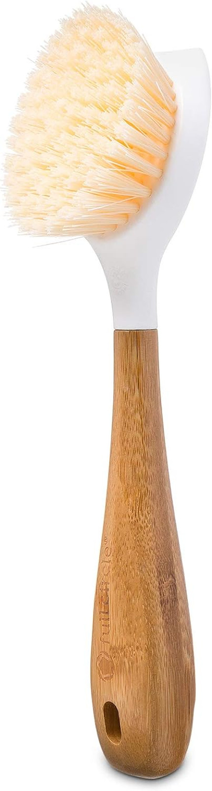 Bamboo Handle Dish Brush Tough Bristles Sustainable Kitchen Scrubber White(70