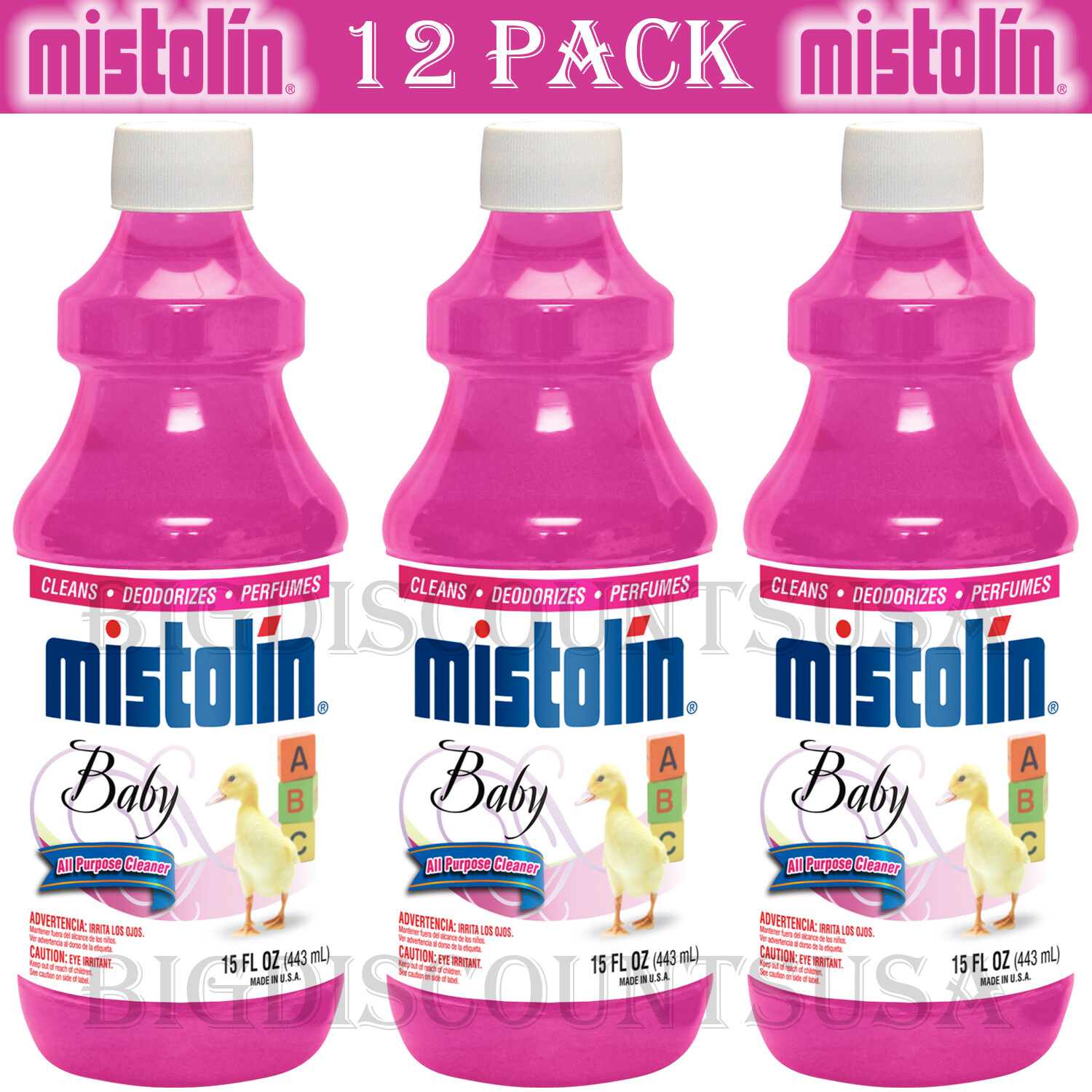 Mistolin 12 Pack General All Purpose Cleaning Solution Kit Baby Scent 15 fl oz