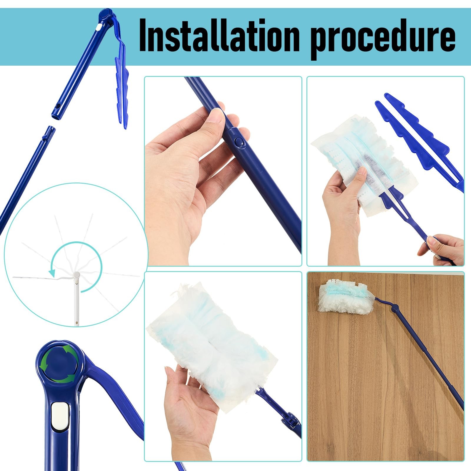 4 Pcs 3 ft Replacement Handles Compatible with Duster Refills, Extendable Lon…