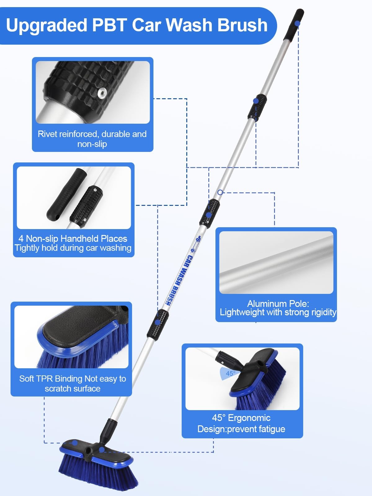62Inch Car Wash Brush with Long Handle Auto Car RV Truck Exterior Washing