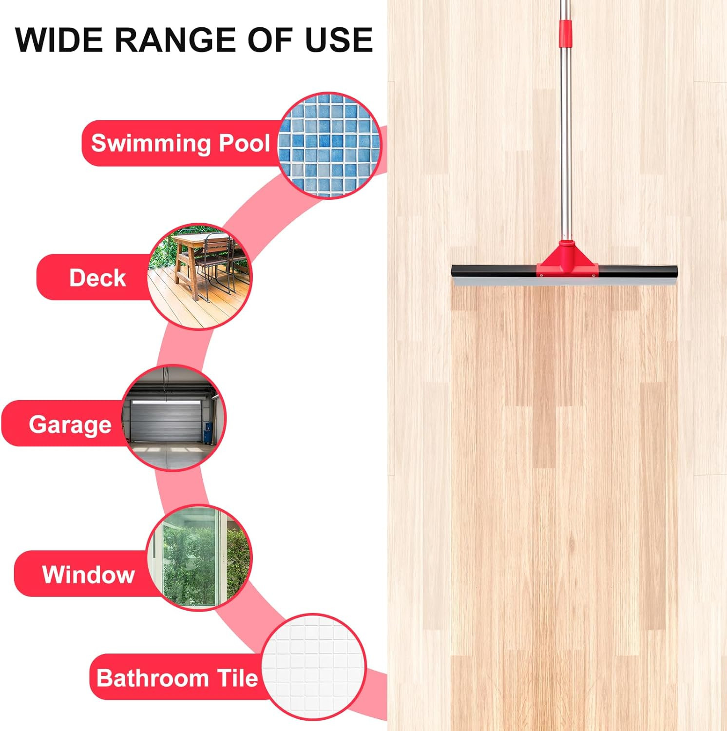 17″ Heavy Duty Floor Squeegee with 40.8 Inch Long Handle, Suitable for Bathroom