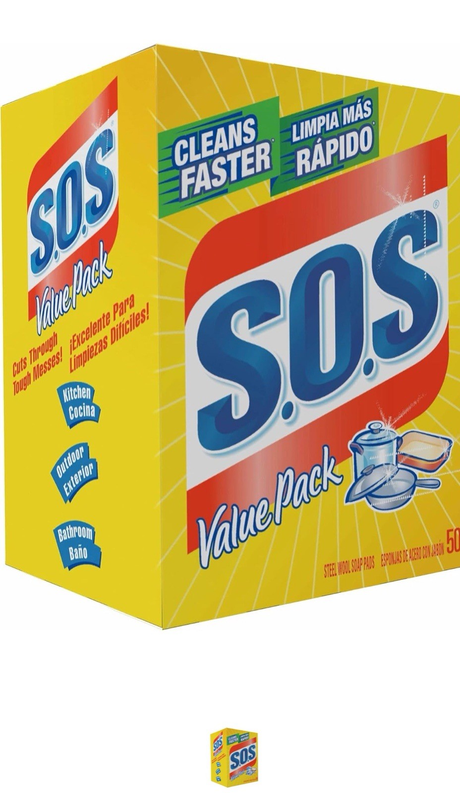 S O S Steel Wool Soap Pads 50 Count Durable Cleaning Pads for Tough Messes