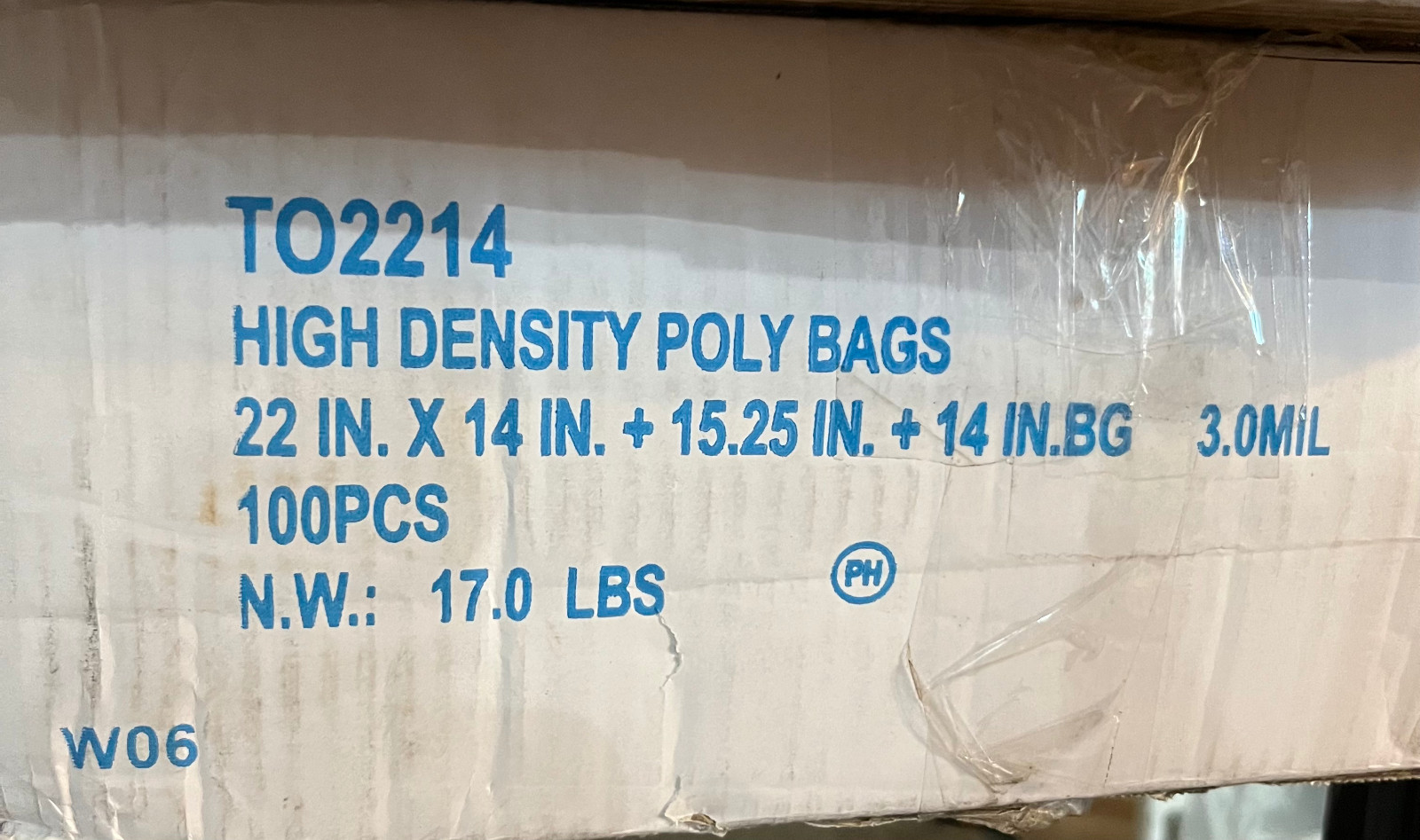 LK Packaging TO2214 High Density Poly Bags 22x14x15.25 3.0 Mil Blue 100 Count