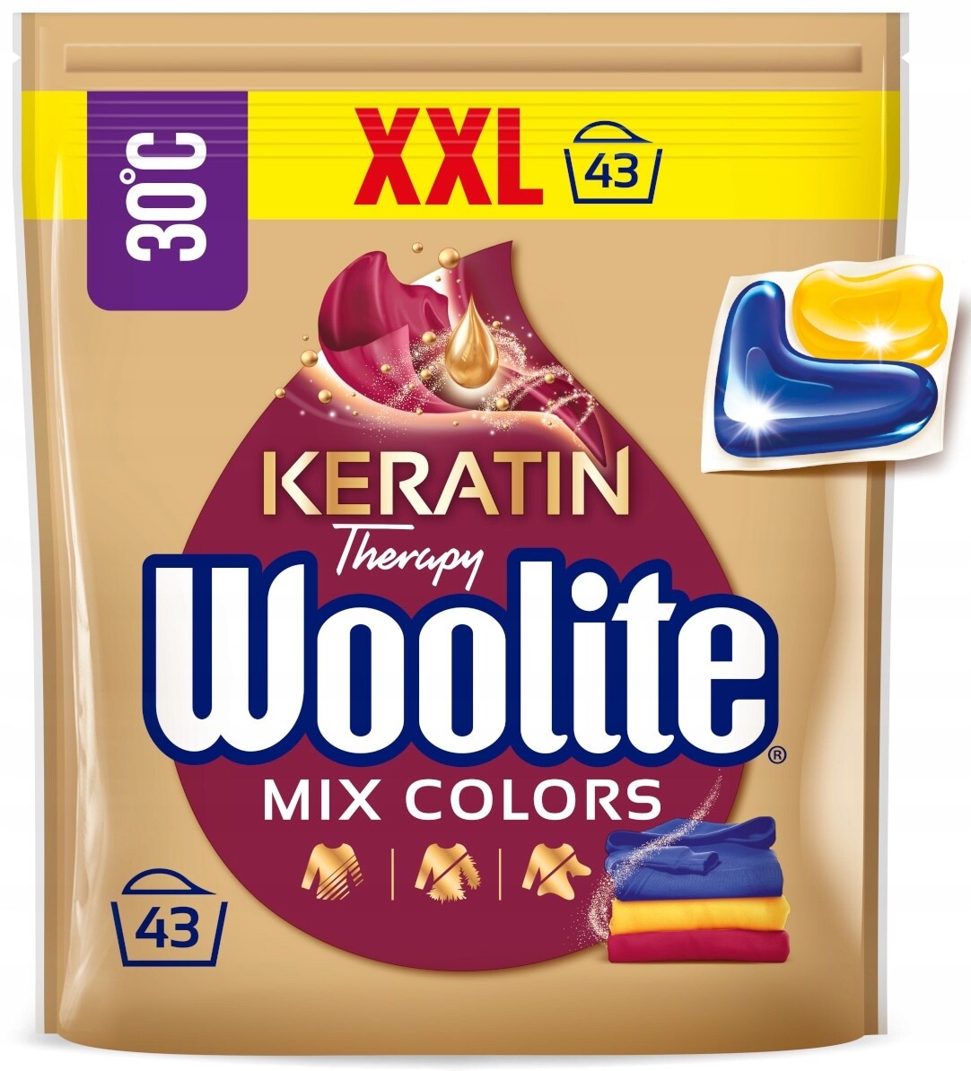 Woolite Capsules: MIX COLORS laundry caps XXL pack: 42 washes -Made in Europe