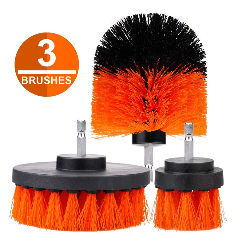 Drill Brush Set Power Scrubber Drill Attachments For Carpet Tile Grout Orange