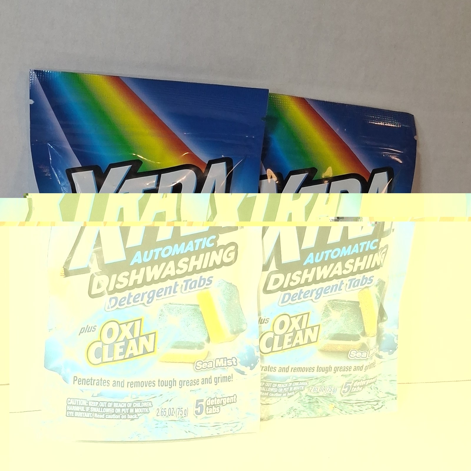 XTRA Dishwasher Detergent Tablets with OxiClean, Sea Mist, 5 Tabs, 2-Pack