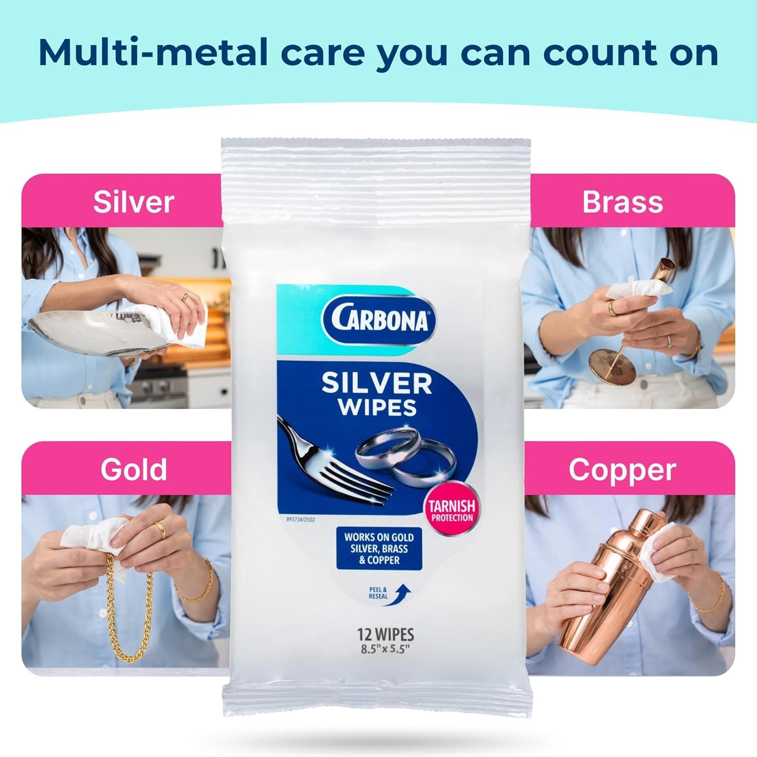 Versatile Silver Wipes – 12 Count Pack for Polishing Brass, Copper & More