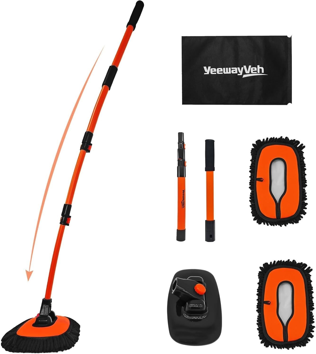 55″ Car Wash Brush Mop with Long Handle, 15 Degree Curved Extendable Car Wash…
