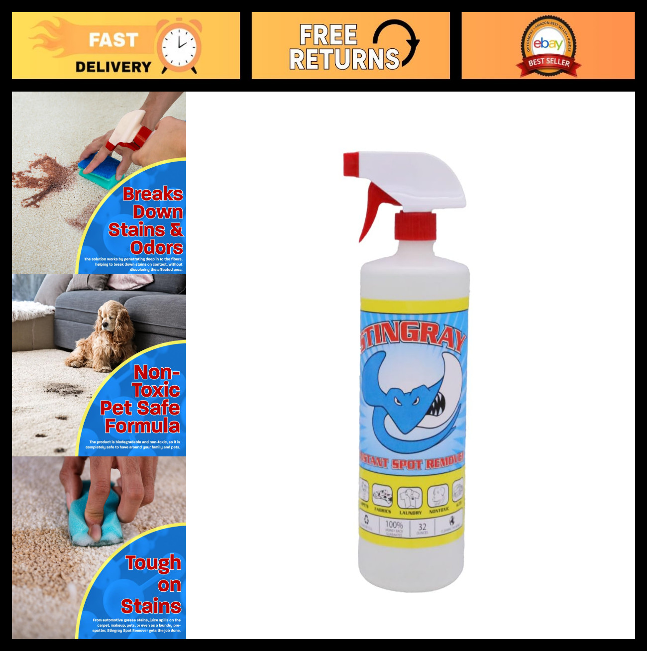 Eco-Friendly Multi-Surface Stain Remover 32 Fl Oz | Advanced Spot Cleaner 1-Pack